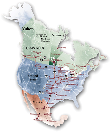 Carte illustrant le corridor de commerce du centre du continent